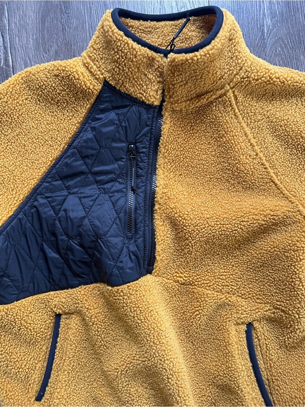 Women’s Sherpa Fleece Jacket with Quilted Chest Panel - Mustard - Picture 2 of 4